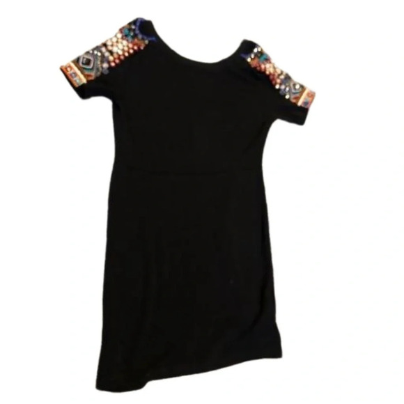 Zara Black Bodycon Pattern Sleeves Dress Size M - Picture 4 of 5